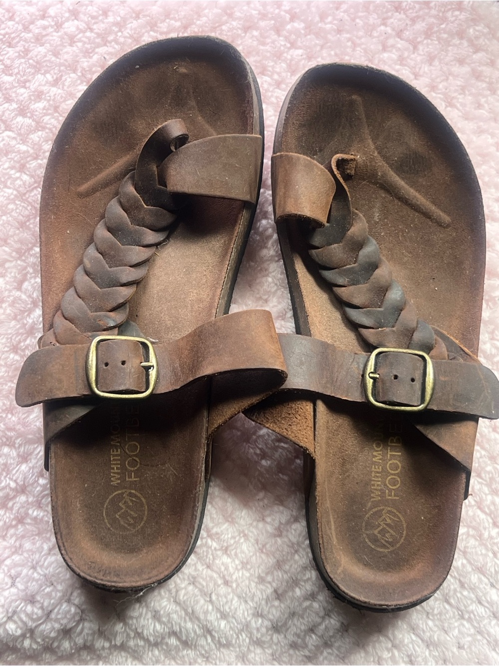 Women’s 7White Mountain footbed Brown Braided Leather Slide Sandals with Buckles